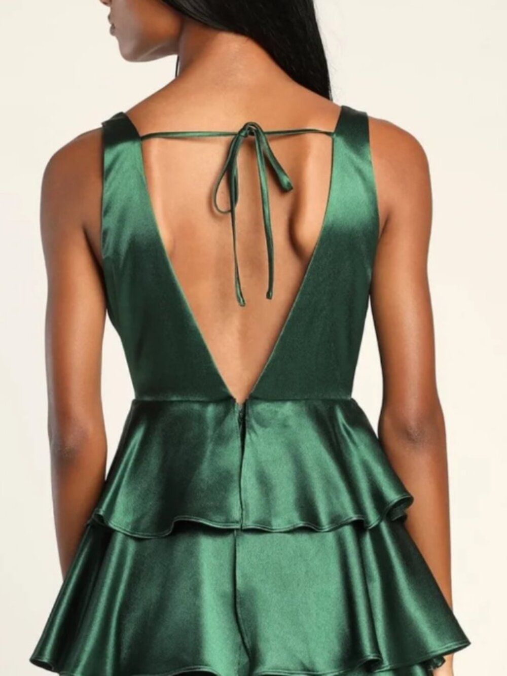 NEW Lulus Green Tiered Mini Dress Satin Sleeveless Holiday Cocktail Small S NWT - Picture 2 of 14